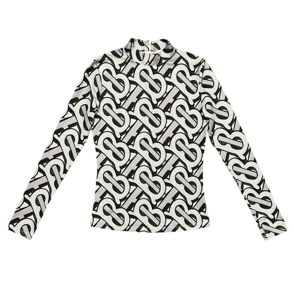 Burberry monogram long sleeve mock neck top Size S
